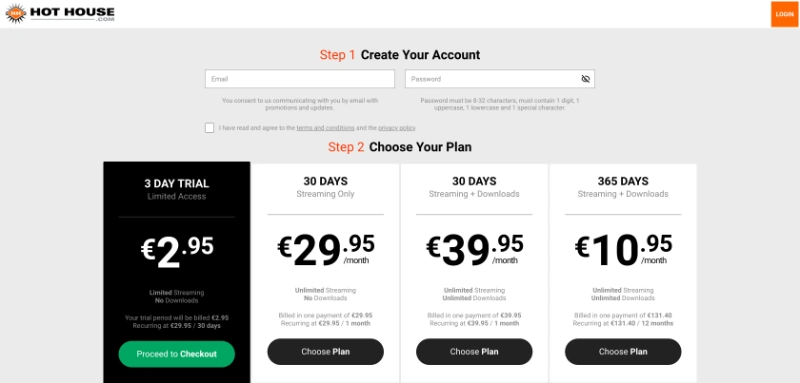 Screenshot Signup HotHouse