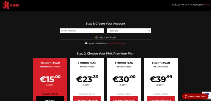 Screenshot Signup Kink