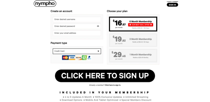 Screenshot Signup Nympho