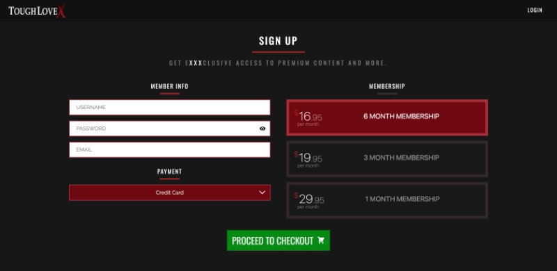 Screenshot Signup ToughLoveX
