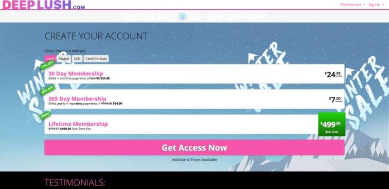 Screenshot Signup DeepLush