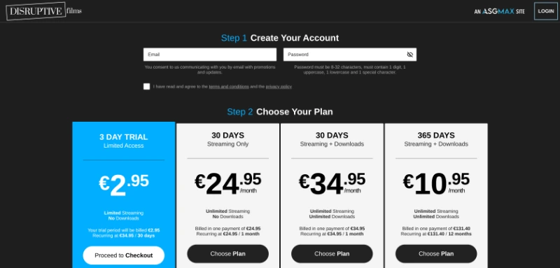 Screenshot Signup DistruptiveFilms