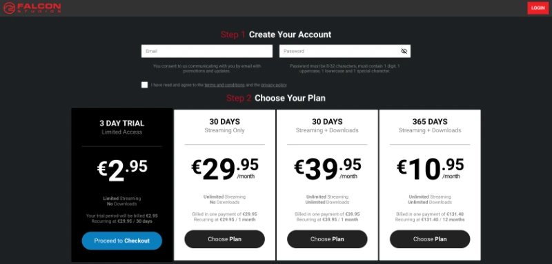 Screenshot Signup FalconStudio
