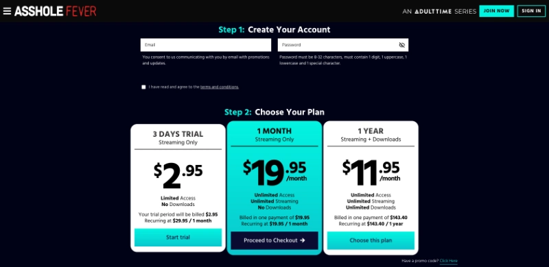 Screenshot Signup AssholeFever