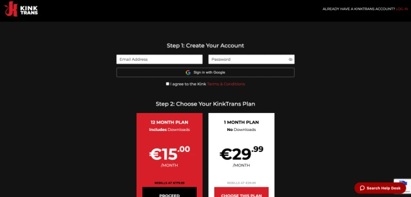 Screenshot Signup KinkTrans