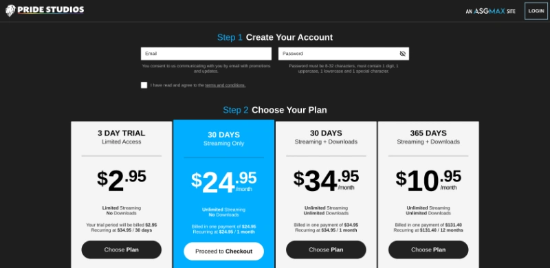 Screenshot Signup PrideStudios