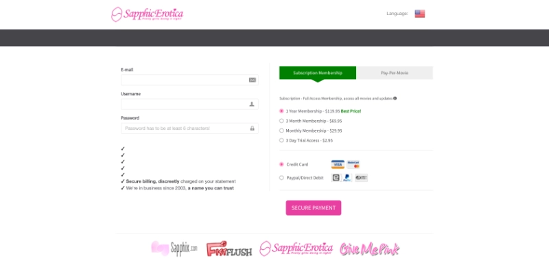 Screenshot Signup SapphicErotica