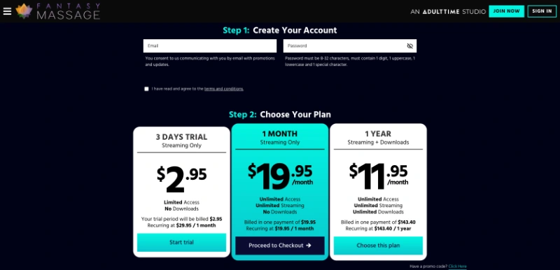 Screenshot Signup FantasyMassage