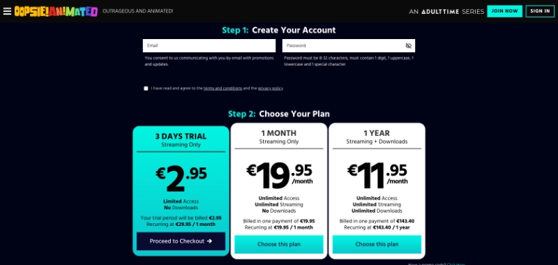 Screenshot Signup OopsieAnimated