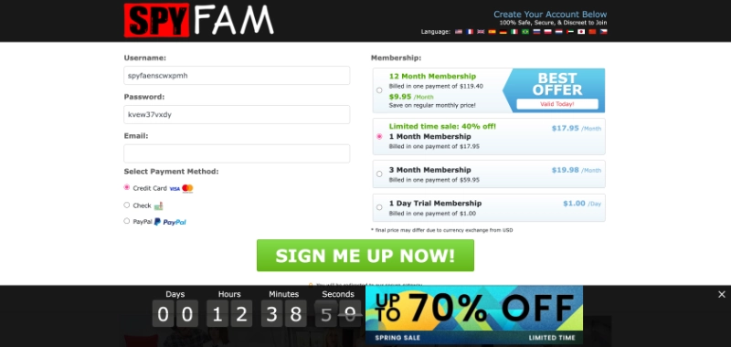 Screenshot Signup SpyFam