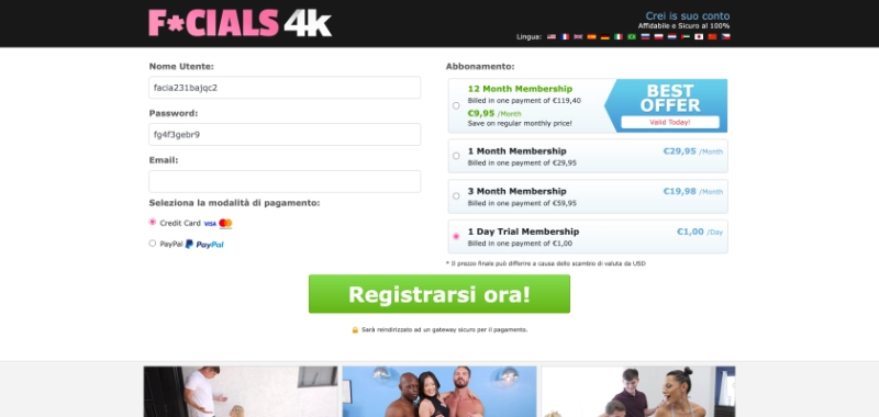 Screenshot Signup Facials4k