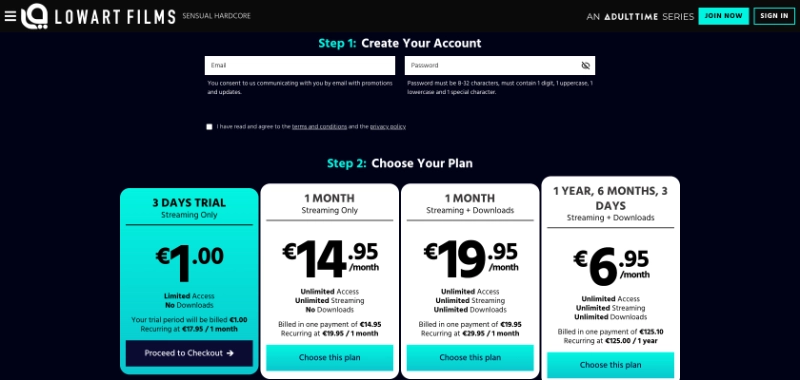 Screenshot Signup LowArtFilms